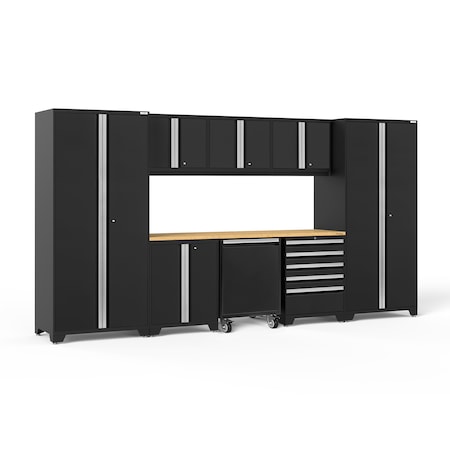 Newage Products Pro Series 9 Piece Garage Cabinet Set with Bamboo Top, Black 64343